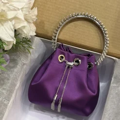 JIMMY CHOO Top Handle Bags Silk Purple-Silver 16X15X9.5CM I0010066492