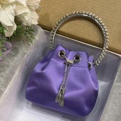 JIMMY CHOO Top Handle Bags Silk Purple-Silver 16X15X9.5CM I0010066496