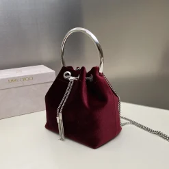 Alternative view of JIMMY CHOO Top Handle Bags Velvet Burgundy-Silver 16X15X9.7CM G8010066557
