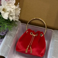 JIMMY CHOO Top Handle Bags Velvet Red-Gold 16X15X9.5CM G8010066486