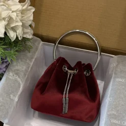 JIMMY CHOO Top Handle Bags Velvet Red-Silver 16X15X9.5CM G8010066484