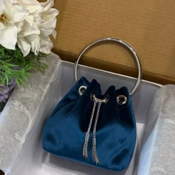 JIMMY CHOO Top Handle Bags Velvet Teal-Silver 16X15X9.5CM G8010066488
