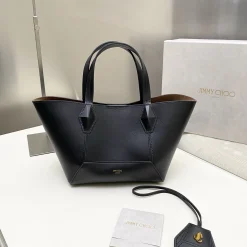 JIMMY CHOO Totes Bags Calf Leather Black-Gold 20X18X12CM I3010066585