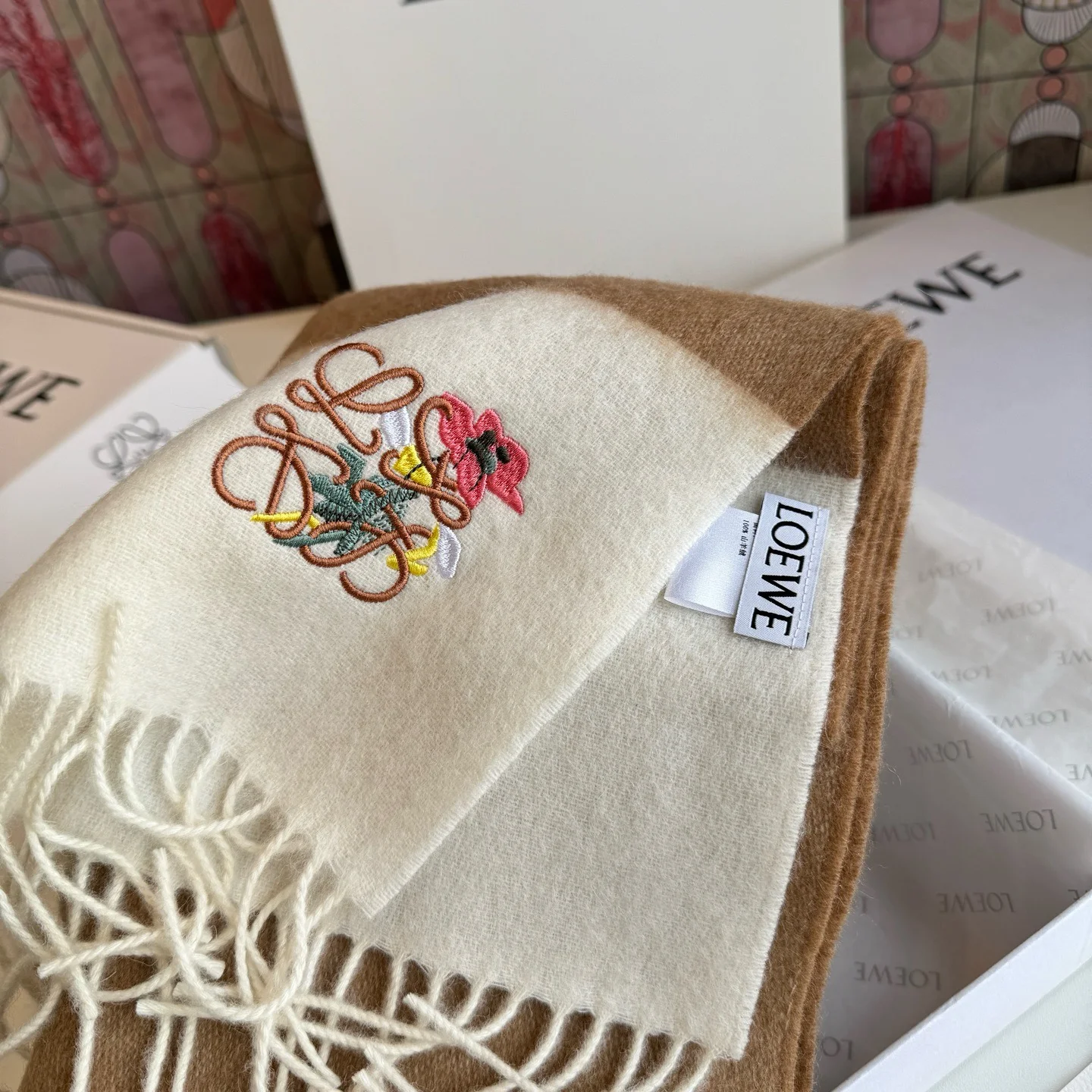 LOEWE Scarves Cashmere Beige-Brown 30_180CM A3010070850 - Image 5