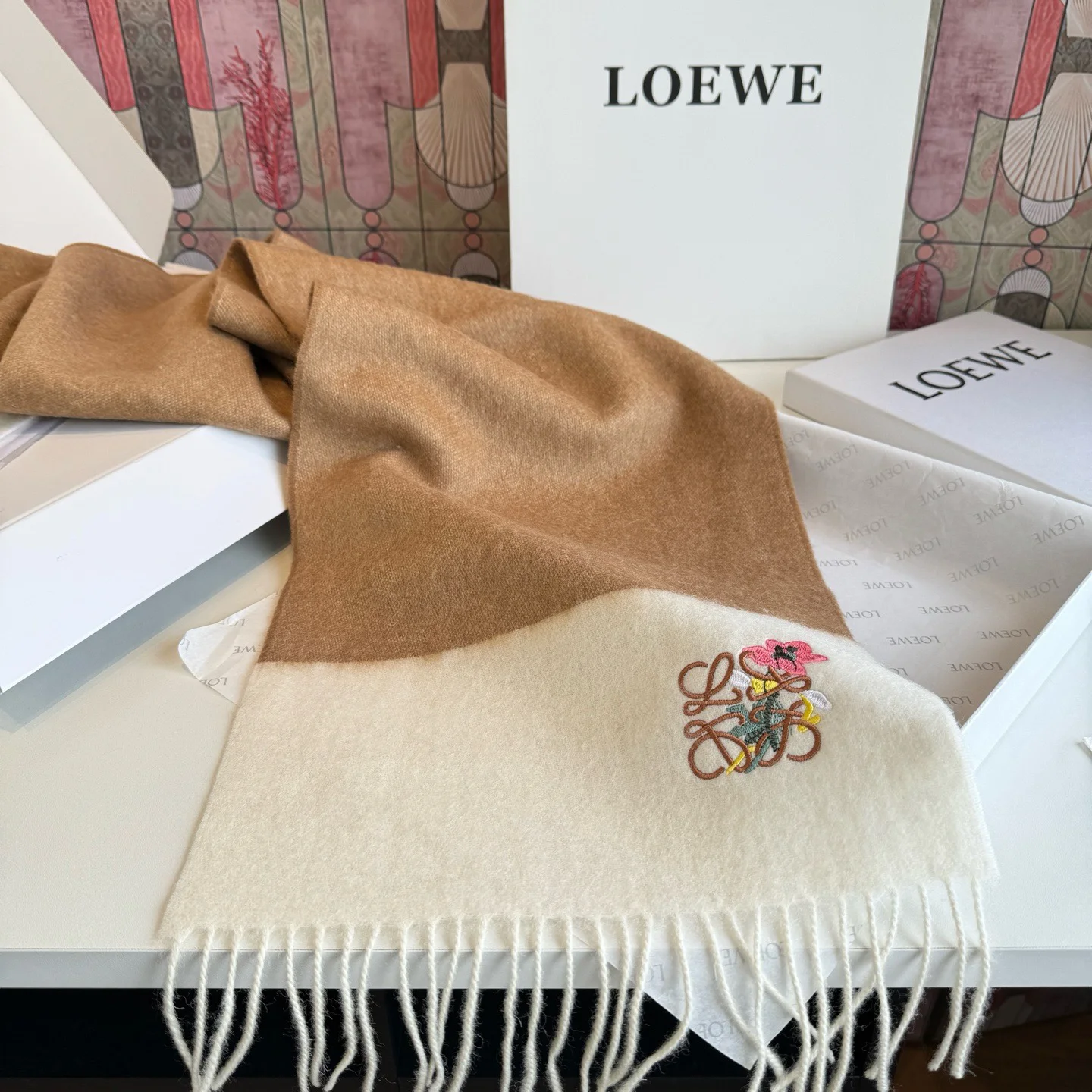 LOEWE Scarves Cashmere Beige-Brown 30_180CM A3010070850 - Image 6