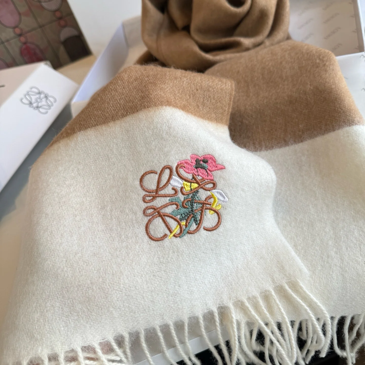 LOEWE Scarves Cashmere Beige-Brown 30_180CM A3010070850 - Image 8