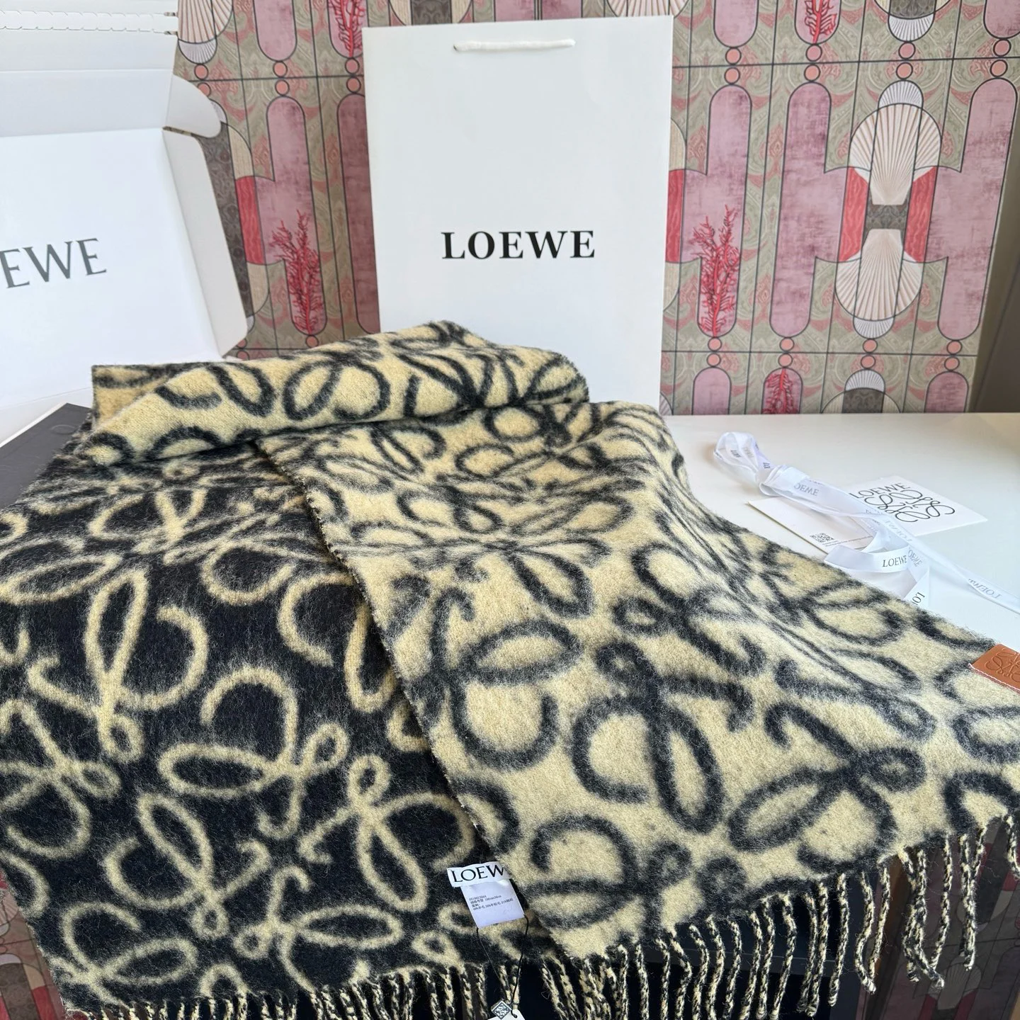 LOEWE Scarves Cashmere Black-Brown-Yellow 32X180 A3510070372 - Image 10