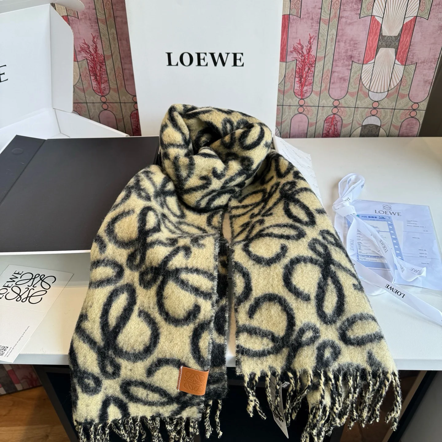 LOEWE Scarves Cashmere Black-Brown-Yellow 32X180 A3510070372 - Image 5