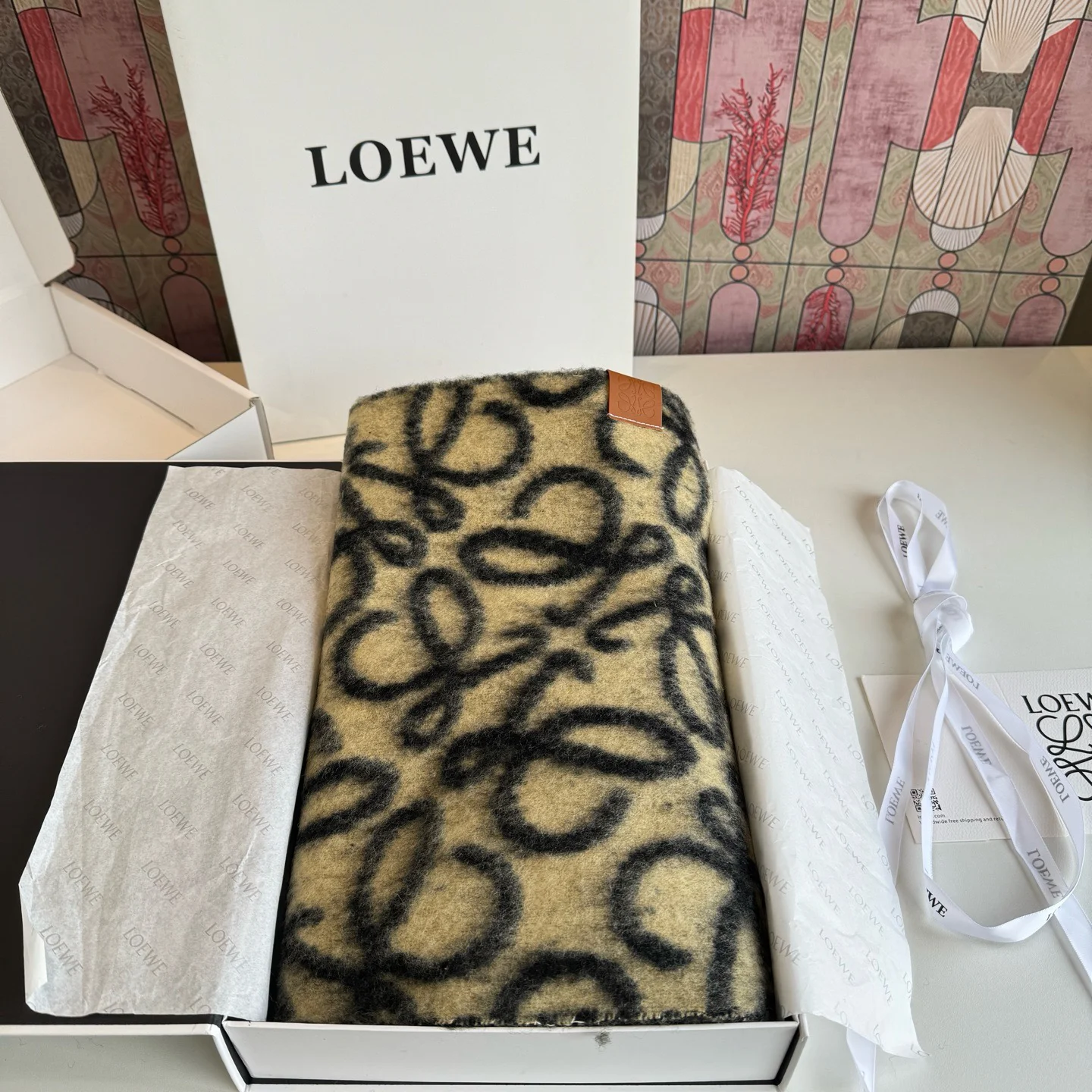 LOEWE Scarves Cashmere Black-Brown-Yellow 32X180 A3510070372 - Image 6