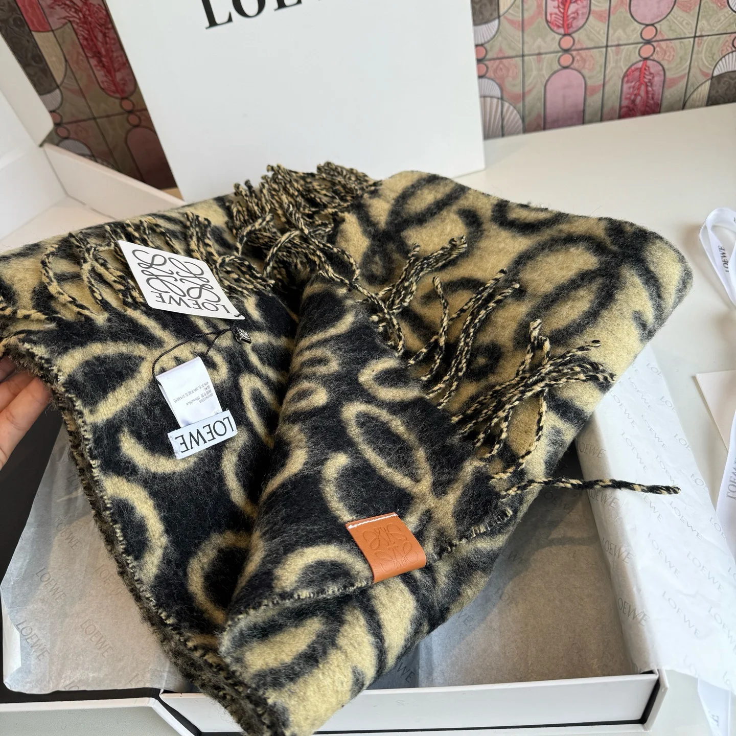 LOEWE Scarves Cashmere Black-Brown-Yellow 32X180 A3510070372 - Image 8