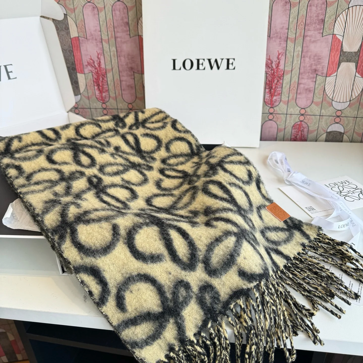 LOEWE Scarves Cashmere Black-Brown-Yellow 32X180 A3510070372 - Image 9