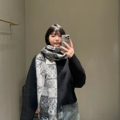 LOEWE Scarves Cashmere Gray-Black 32X180 A0010071232