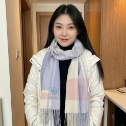 LOEWE Scarves Cashmere White-Pink-Blue One Size A2010071505