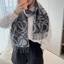 LOEWE Scarves Wool Cashmere Blend Grey-Black One Size A0510070777