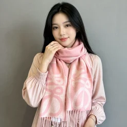 LOEWE Scarves Wool Cashmere Pink-White One Size A1510070734