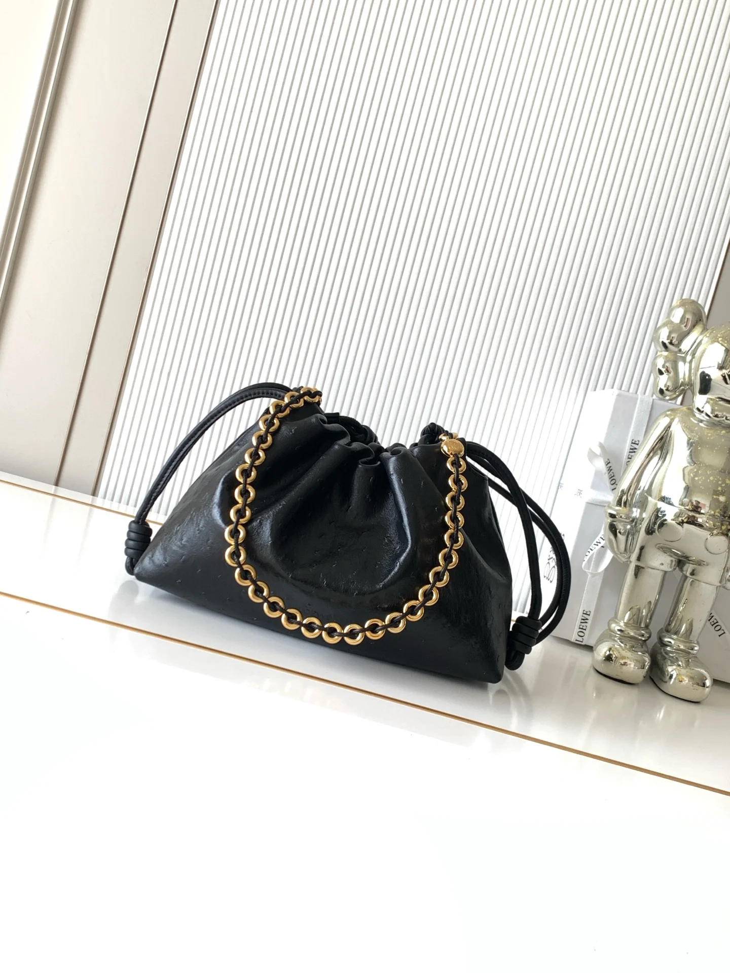 LOEWE Shoulder Bags Deer Leather Black-Gold 30X10.5X20CM G5010060451