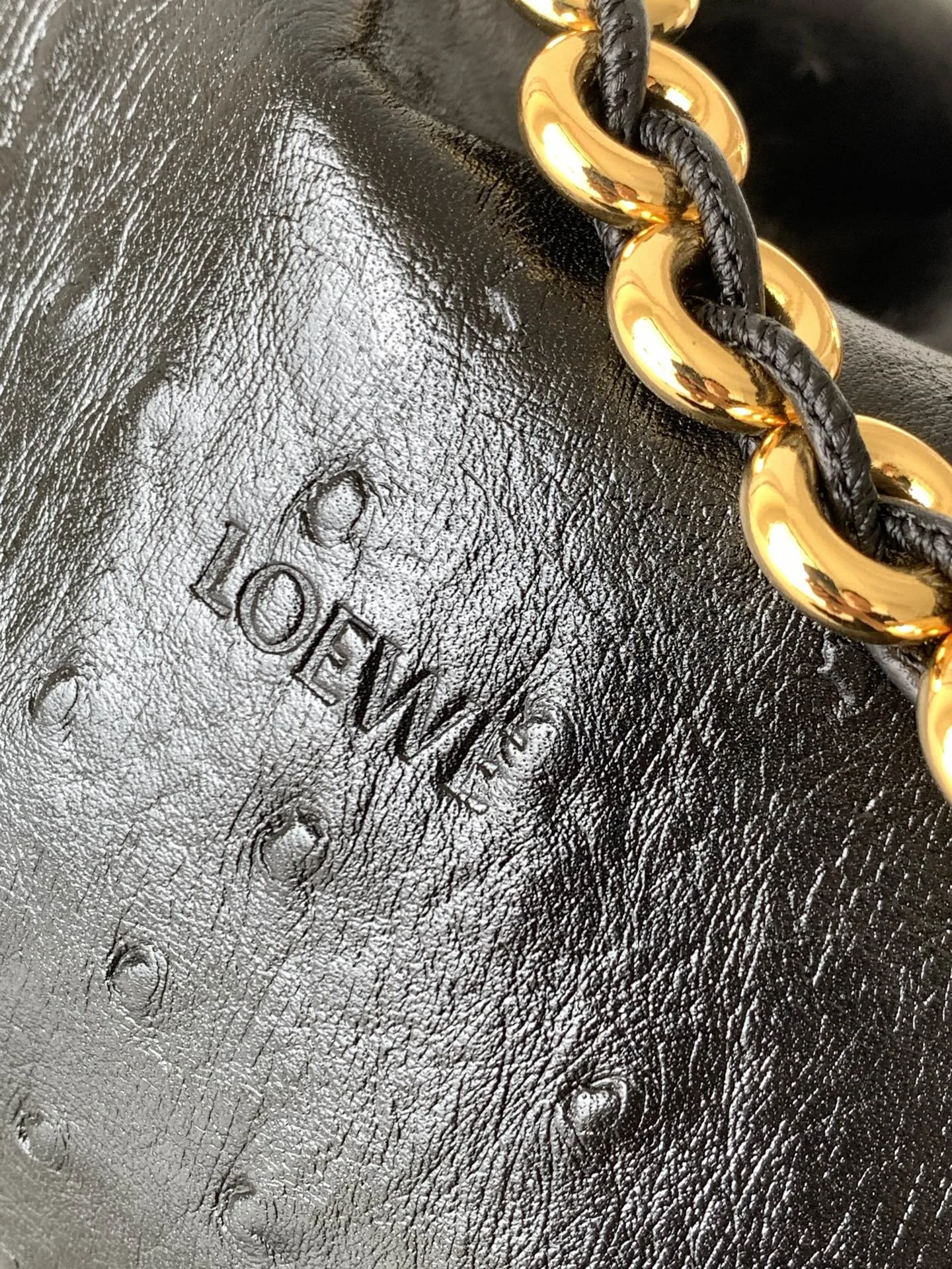 LOEWE Shoulder Bags Deer Leather Black-Gold 30X10.5X20CM G5010060451 - Image 5