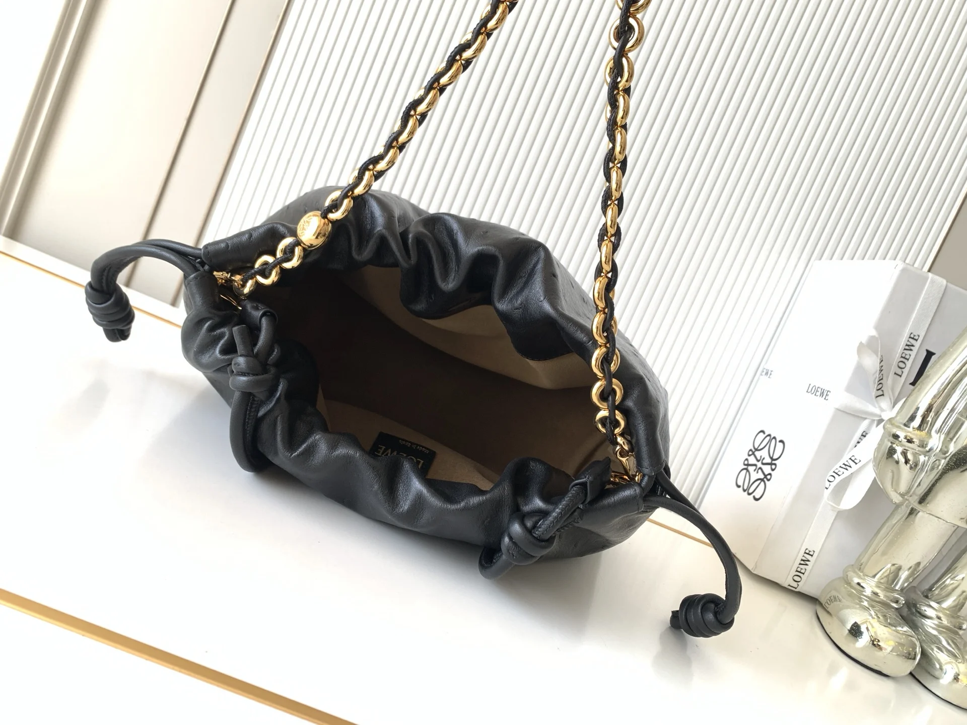 LOEWE Shoulder Bags Deer Leather Black-Gold 30X10.5X20CM G5010060451 - Image 8