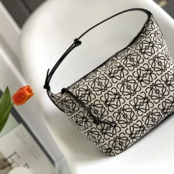 LOEWE Shoulder Bags Leather Canvas Cream-Black 27X21X16.5CM E3010063155