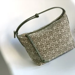 LOEWE Shoulder Bags Leather & Canvas Green-White 21X17X12.5CM E0010063163