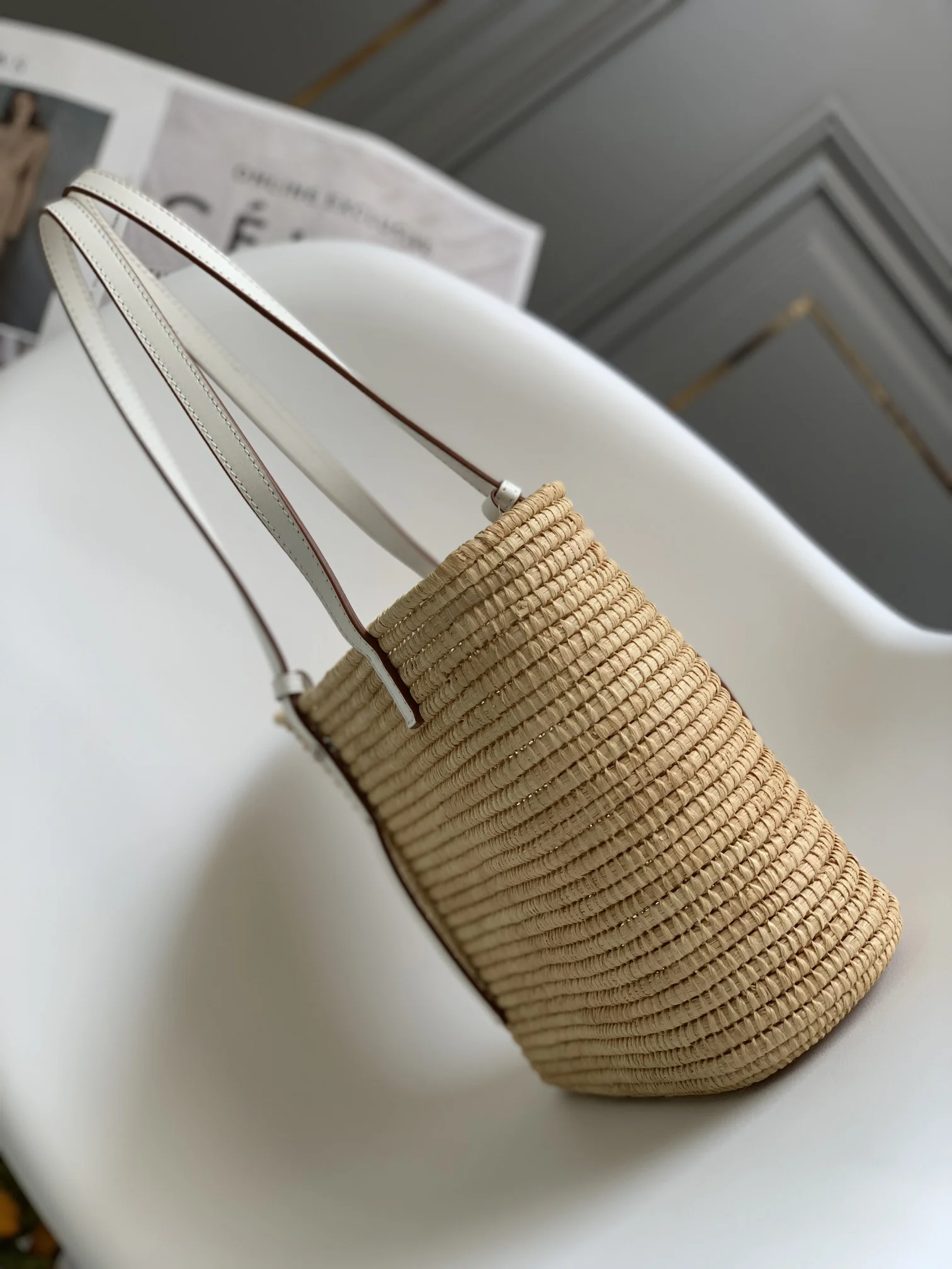 LOEWE Totes Bags Raffia Leather Tan-White 30X21X11CM F0010063838 - Image 2