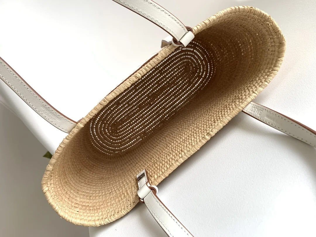 LOEWE Totes Bags Raffia Leather Tan-White 30X21X11CM F0010063838 - Image 8