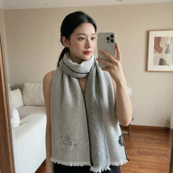 LORO PIANA Scarves Cashmere Grey-Black 45_200CM A5010071070