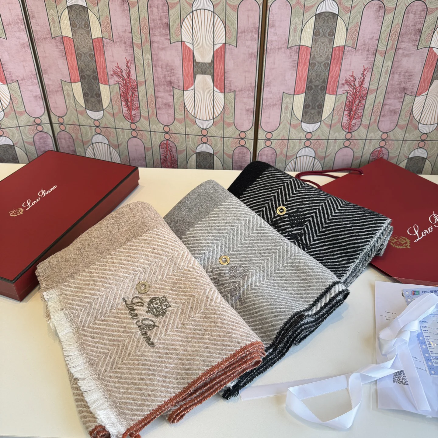 LORO PIANA Scarves Cashmere Grey-Black 45_200CM A5010071070 - Image 2