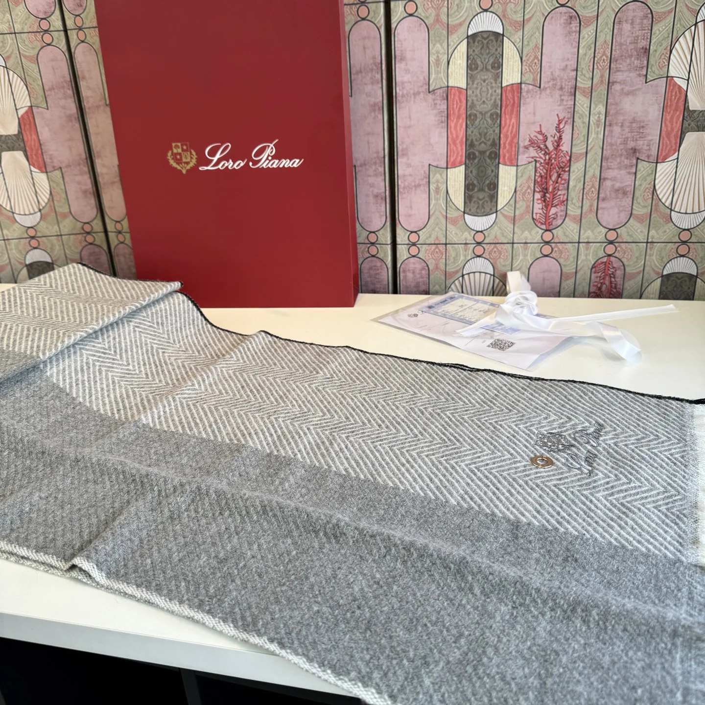 LORO PIANA Scarves Cashmere Grey-Black 45_200CM A5010071070 - Image 5