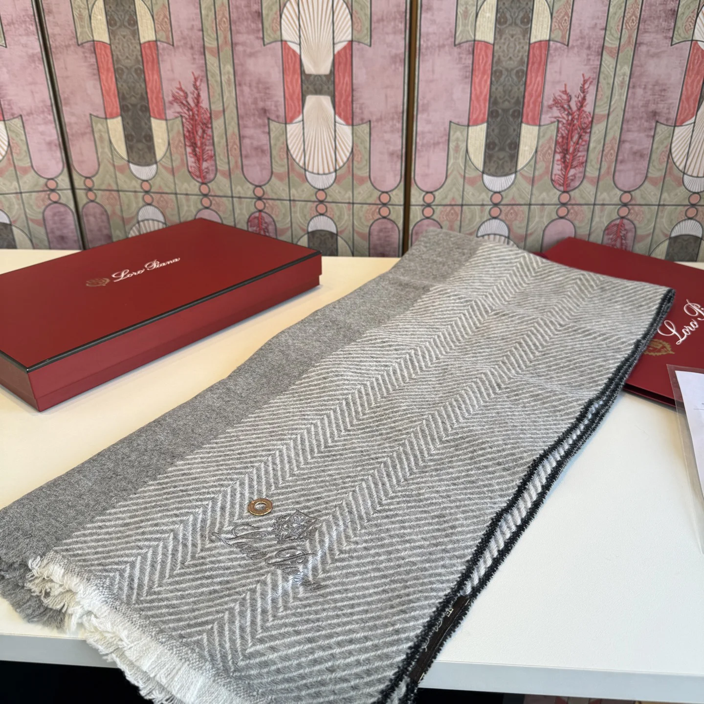 LORO PIANA Scarves Cashmere Grey-Black 45_200CM A5010071070 - Image 7