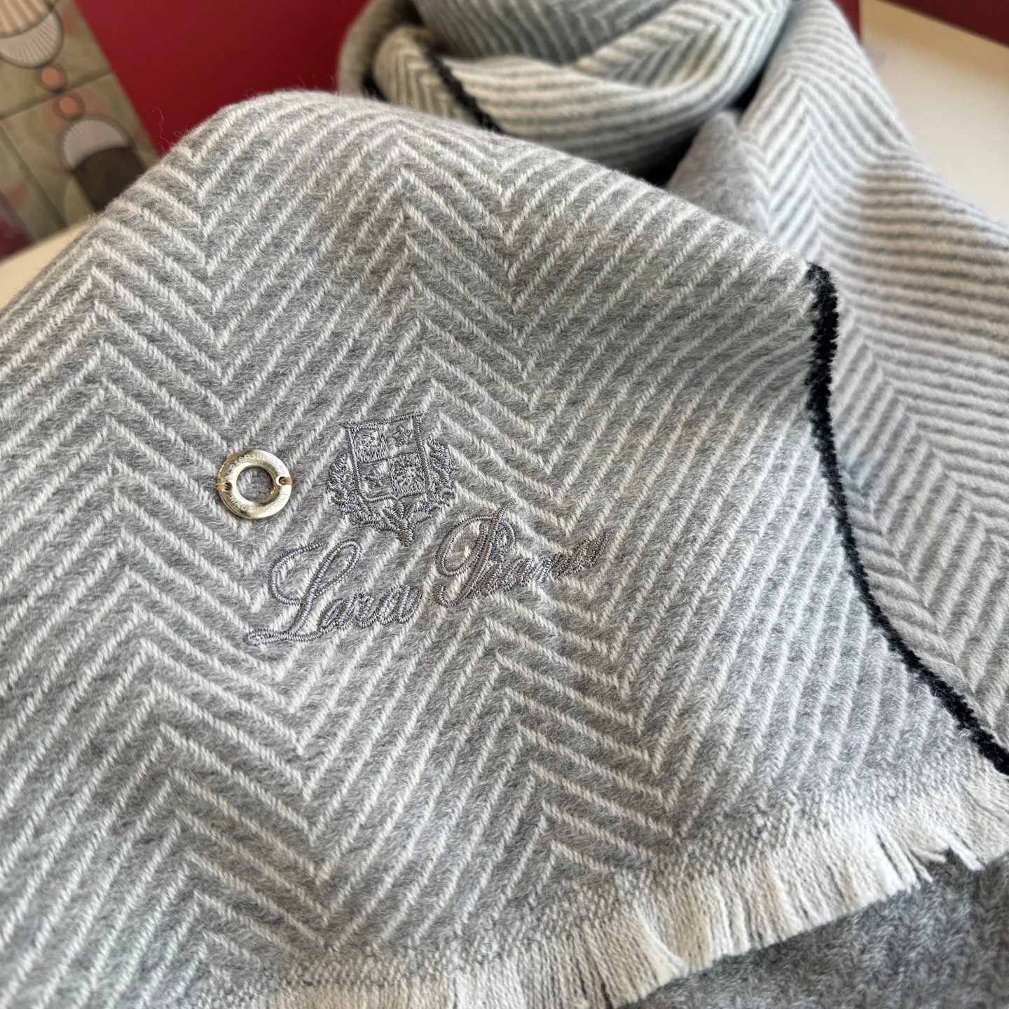 LORO PIANA Scarves Cashmere Grey-Black 45_200CM A5010071070 - Image 9