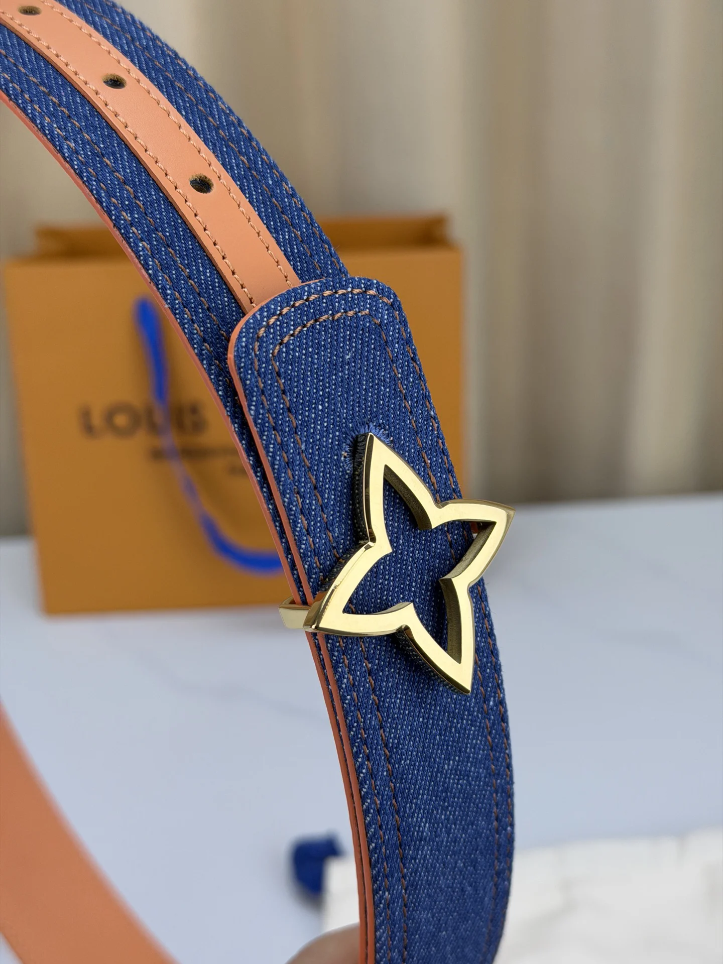 LV Belts Denim and Leather Blue-Orange A5010070451 - Image 2