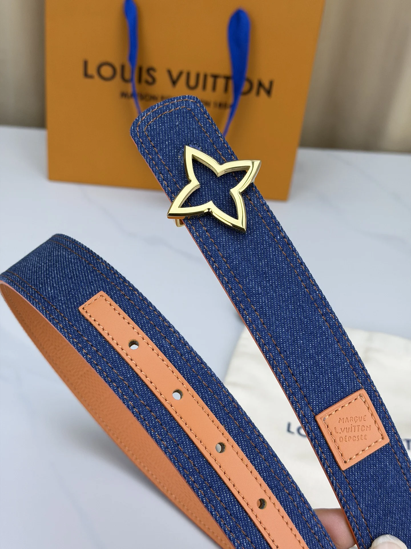 LV Belts Denim and Leather Blue-Orange A5010070451 - Image 3