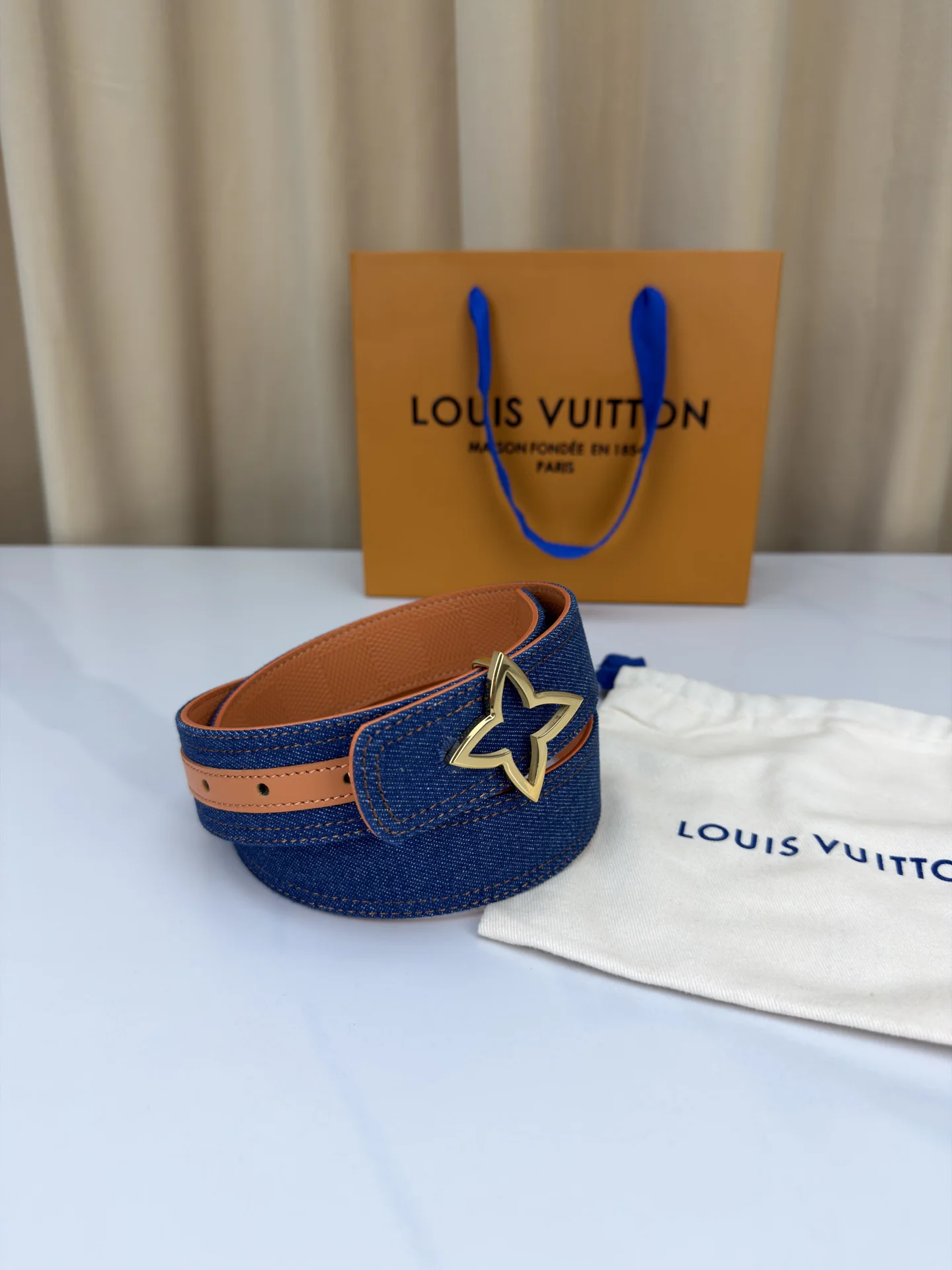 LV Belts Denim and Leather Blue-Orange A5010070451 - Image 4