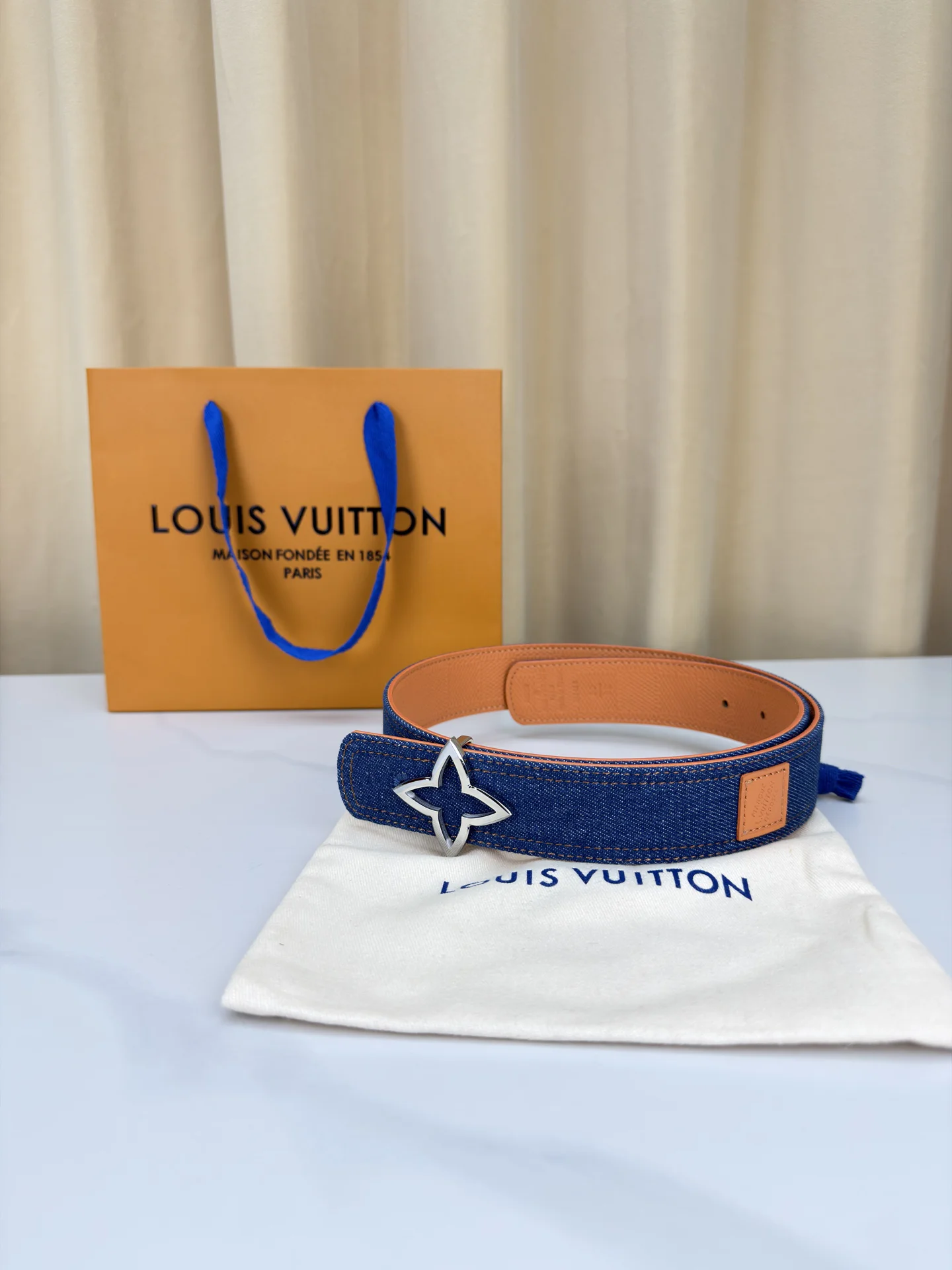 LV Belts Denim and Leather Blue-Orange A5010070451 - Image 5