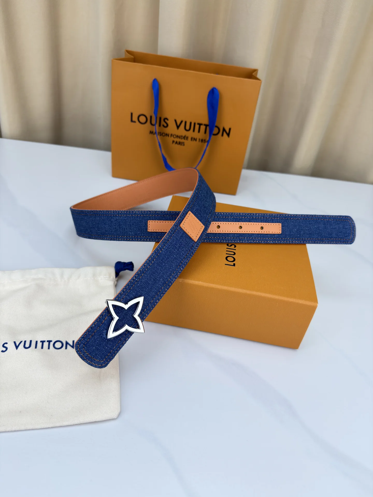 LV Belts Denim and Leather Blue-Orange A5010070451 - Image 6