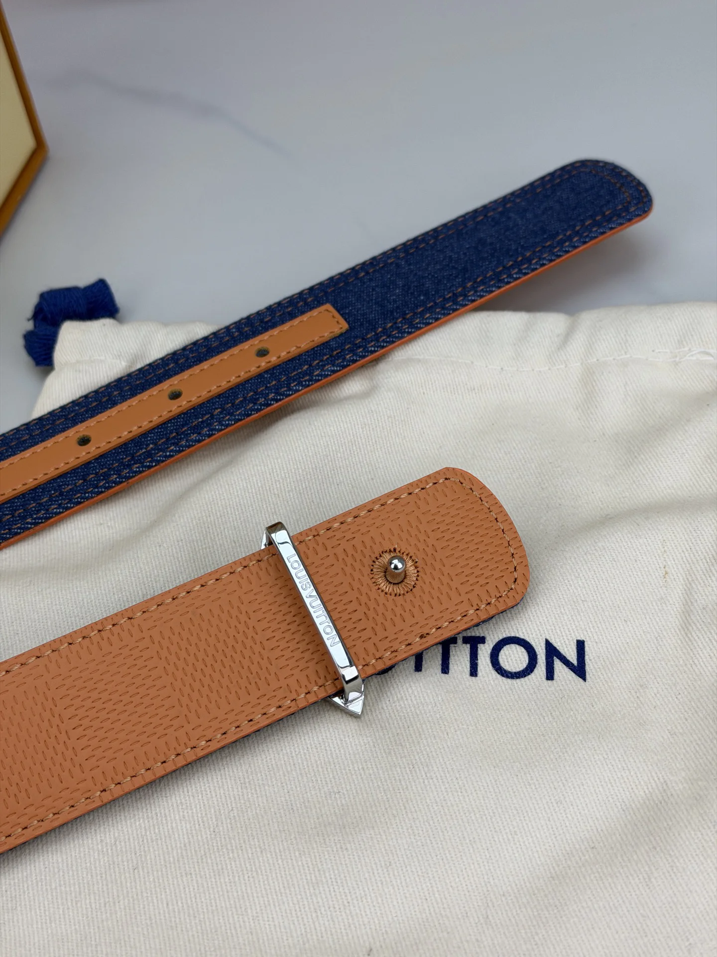 LV Belts Denim and Leather Blue-Orange A5010070451 - Image 7