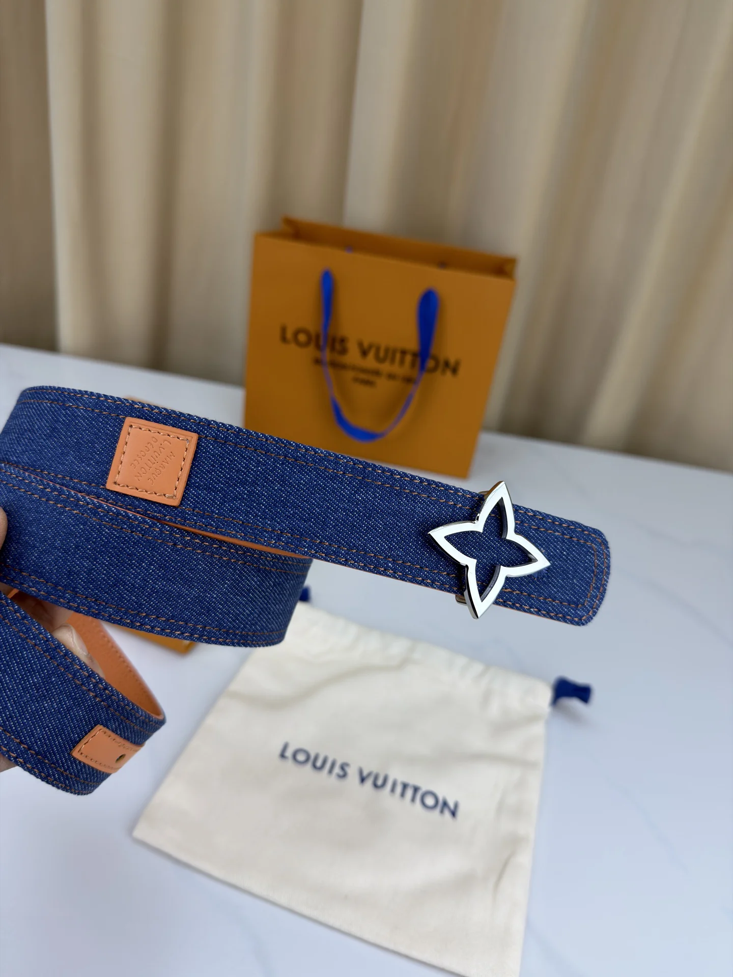 LV Belts Denim and Leather Blue-Orange A5010070451 - Image 8