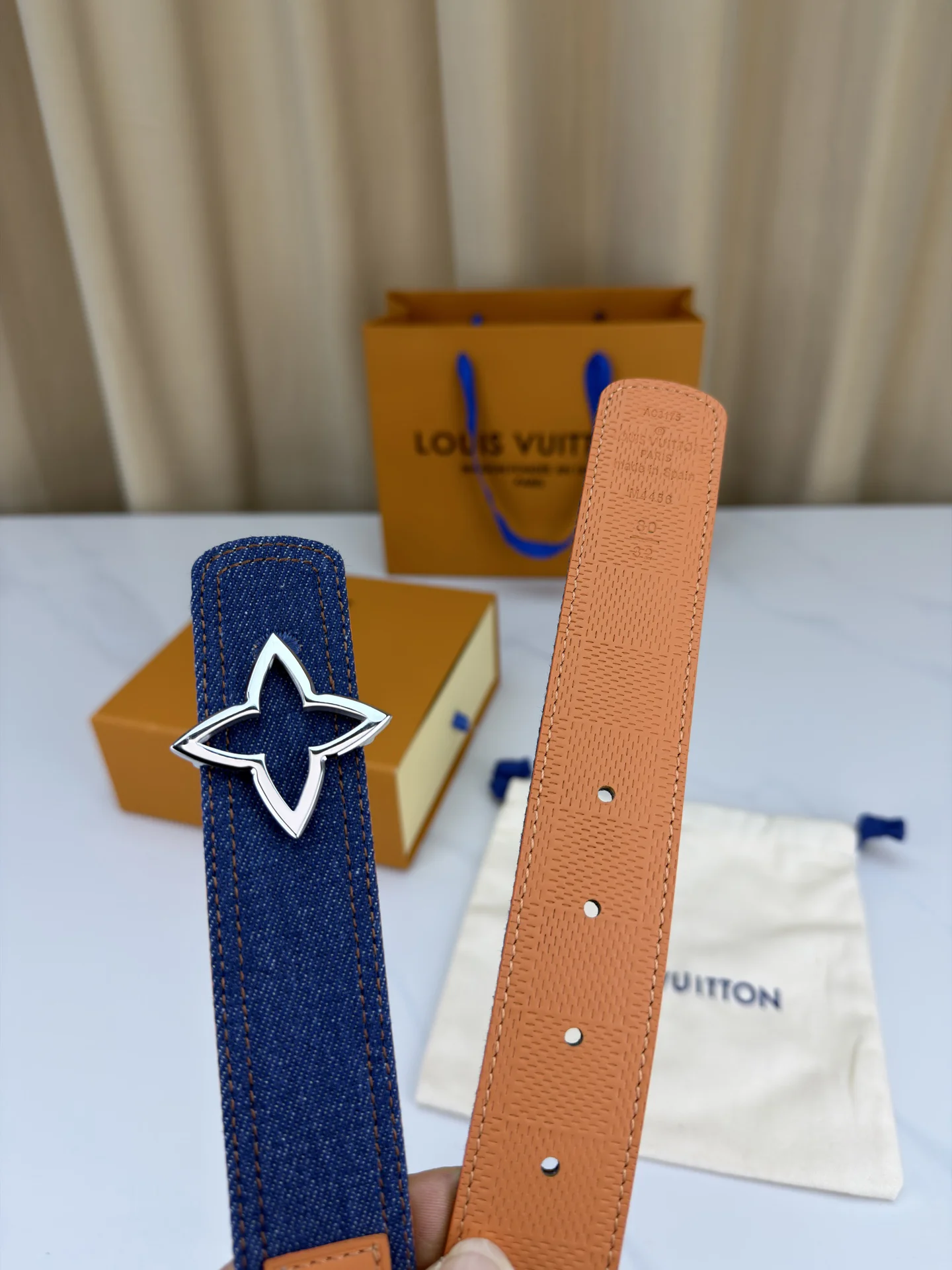 LV Belts Denim and Leather Blue-Orange A5010070451 - Image 9