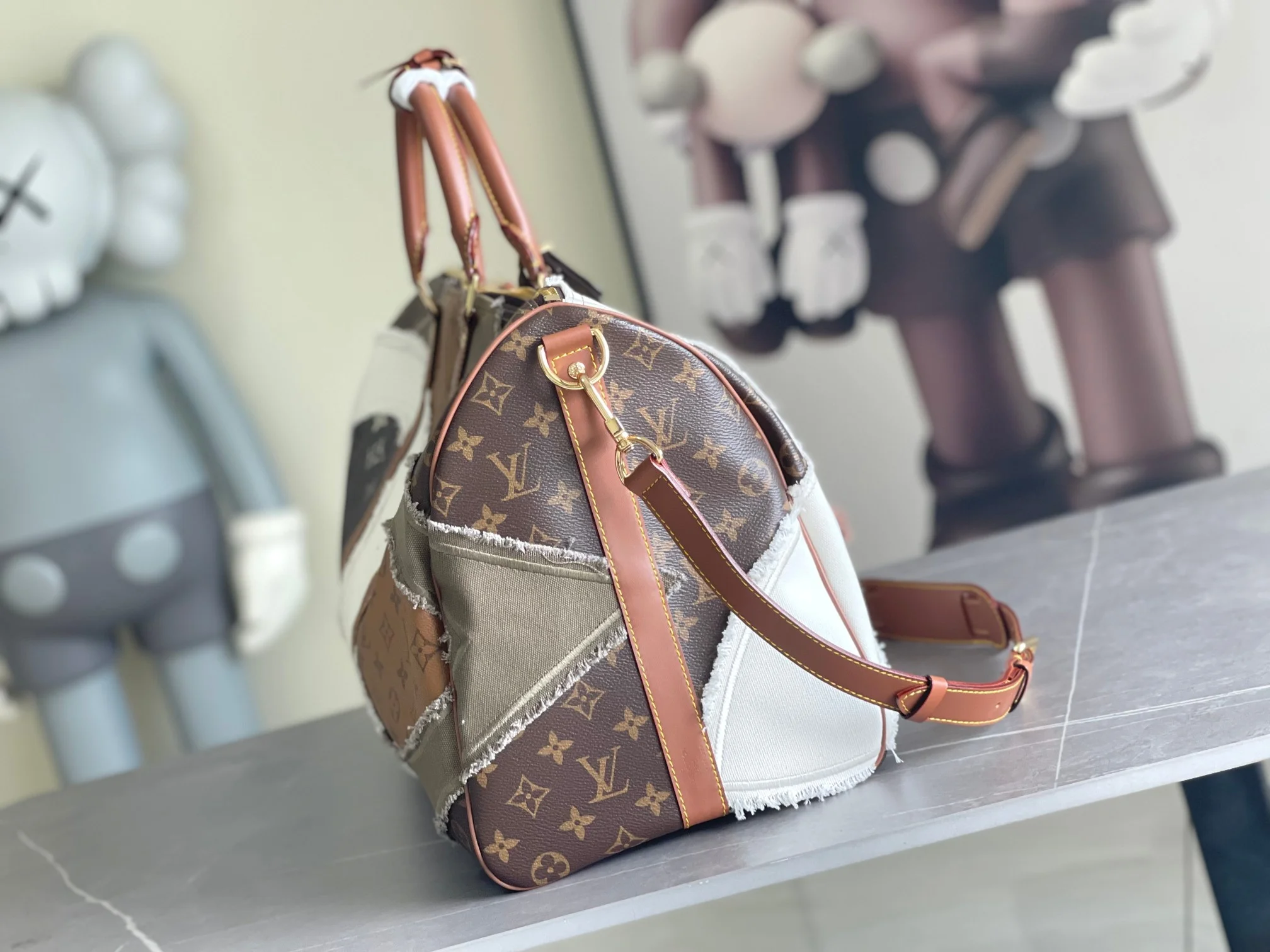 LV Duffles Bags Calf Leather Brown-White 50X29X23CM H8010062756 - Image 2