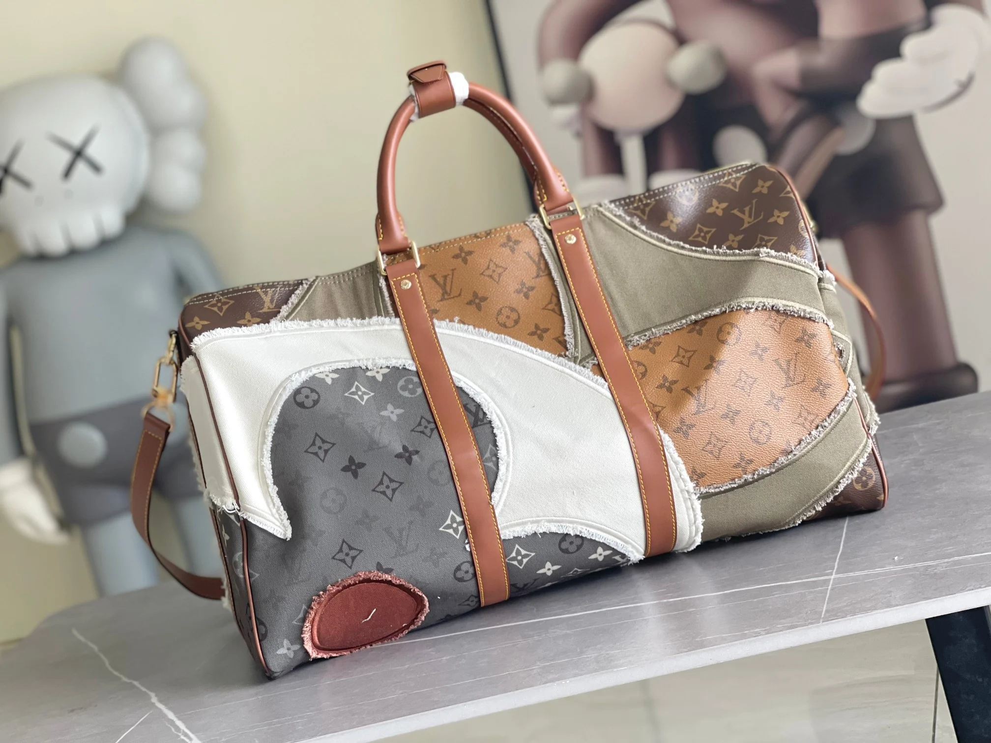 LV Duffles Bags Calf Leather Brown-White 50X29X23CM H8010062756 - Image 3