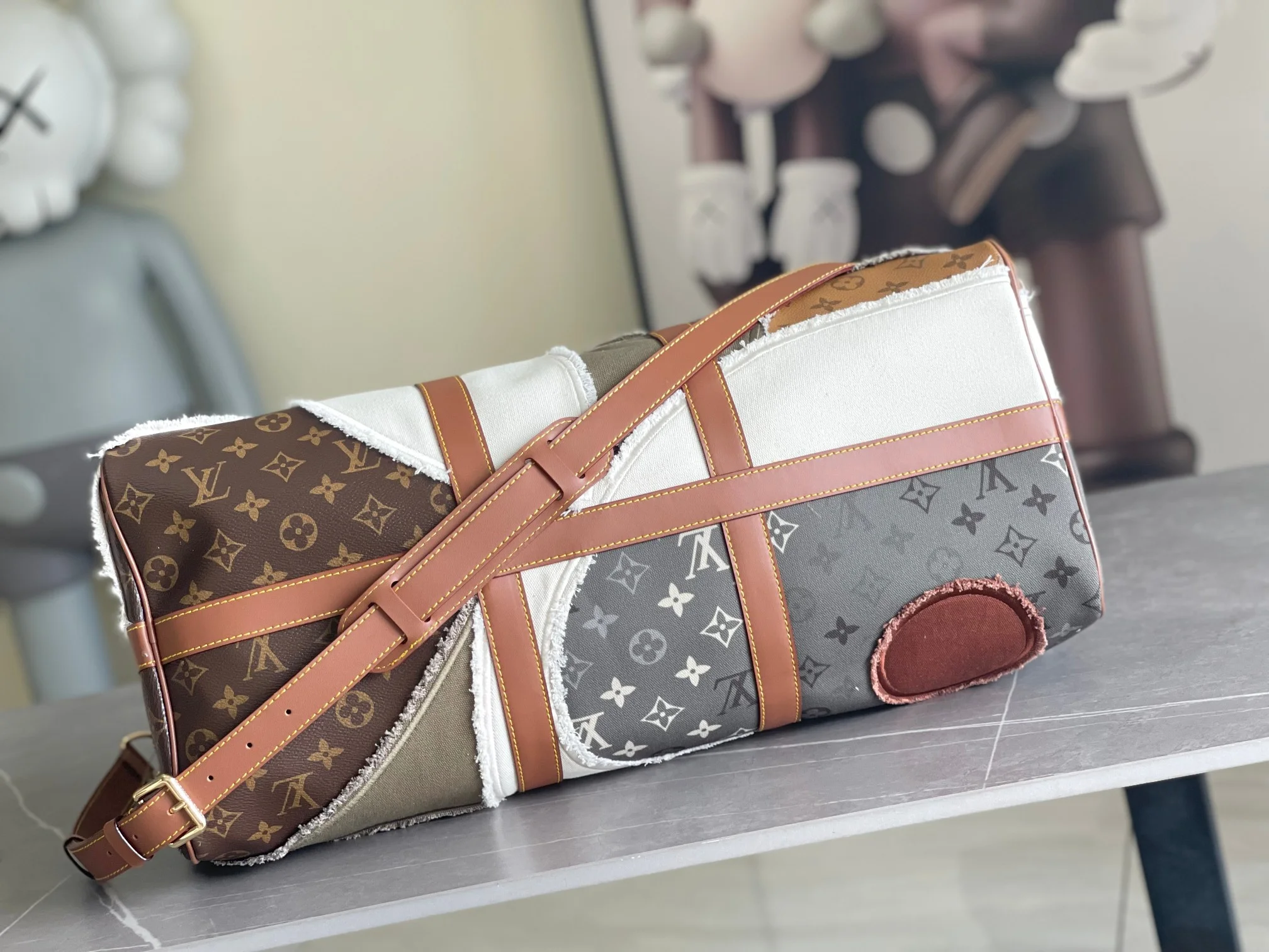 LV Duffles Bags Calf Leather Brown-White 50X29X23CM H8010062756 - Image 4