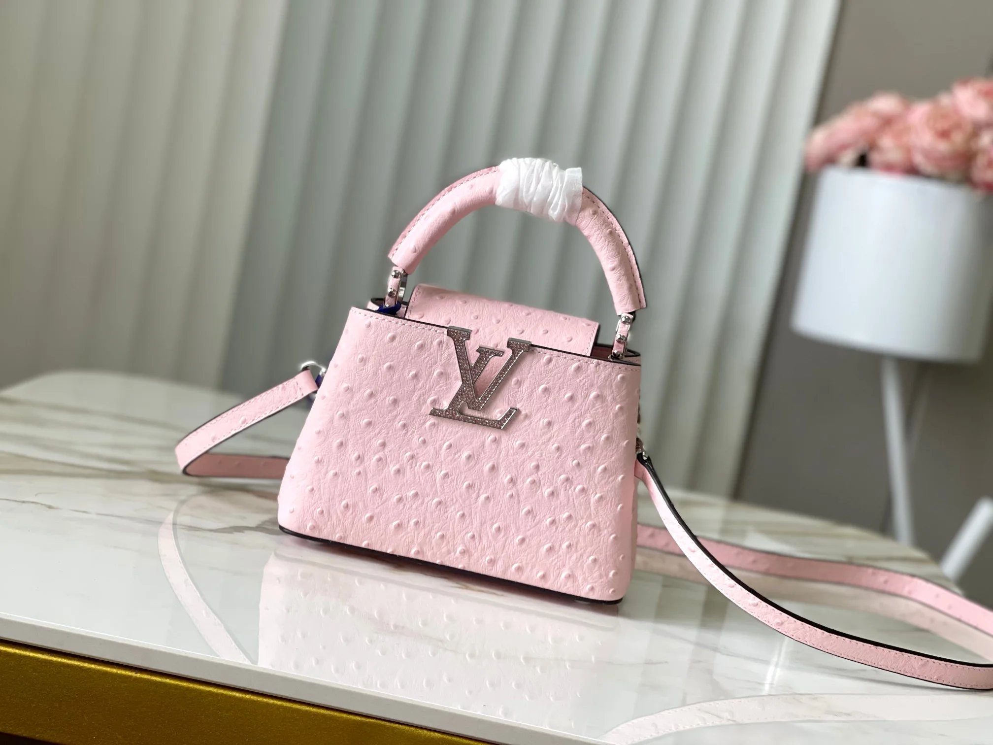 LV Top Handle Bags Pink-Silver 21X14X8CM A10010063214