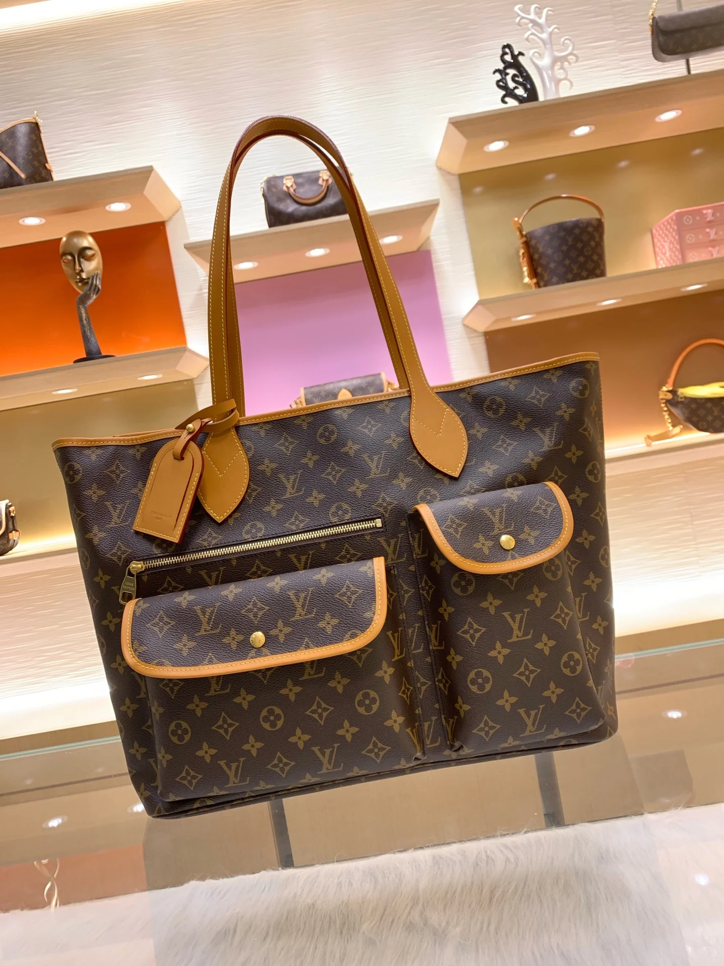 LV Totes Bags Brown-Tan 38X60X28CM F2010063146