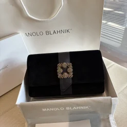 MANOLO BLAHNIK Clutches Bags Black-Silver 12X24X6CM H2010066713