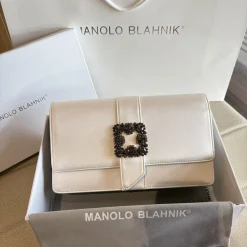 MANOLO BLAHNIK Clutches Bags Cream-Black 12X24X6CM H2010066725