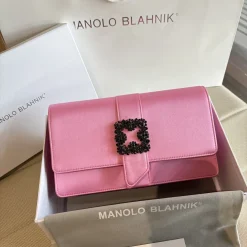 MANOLO BLAHNIK Clutches Bags Pink-Black 12X24X6CM H2010066732