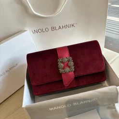 MANOLO BLAHNIK Clutches Bags Red-Silver 12X24X6CM H2010066714