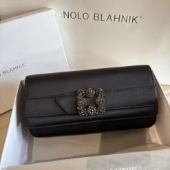 MANOLO BLAHNIK Clutches Bags Satin Black-Silver 12X24X3CM H2010066715