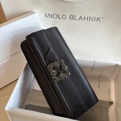 Alternative view of MANOLO BLAHNIK Clutches Bags Satin Black-Silver 12X24X3CM H2010066715